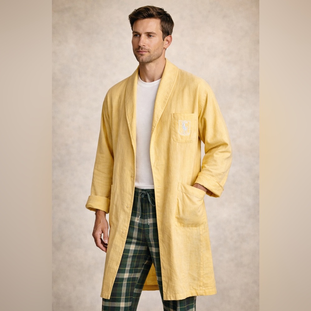 Vintage Polo Ralph Lauren Men’s Yellow House Coat Robe 100% Cotton XL